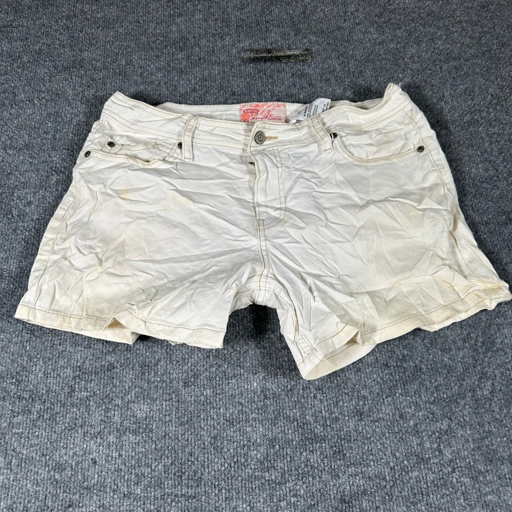 Signature Levi Strauss Shorts Womens Size 10 White Denim Stretch Casual Stained